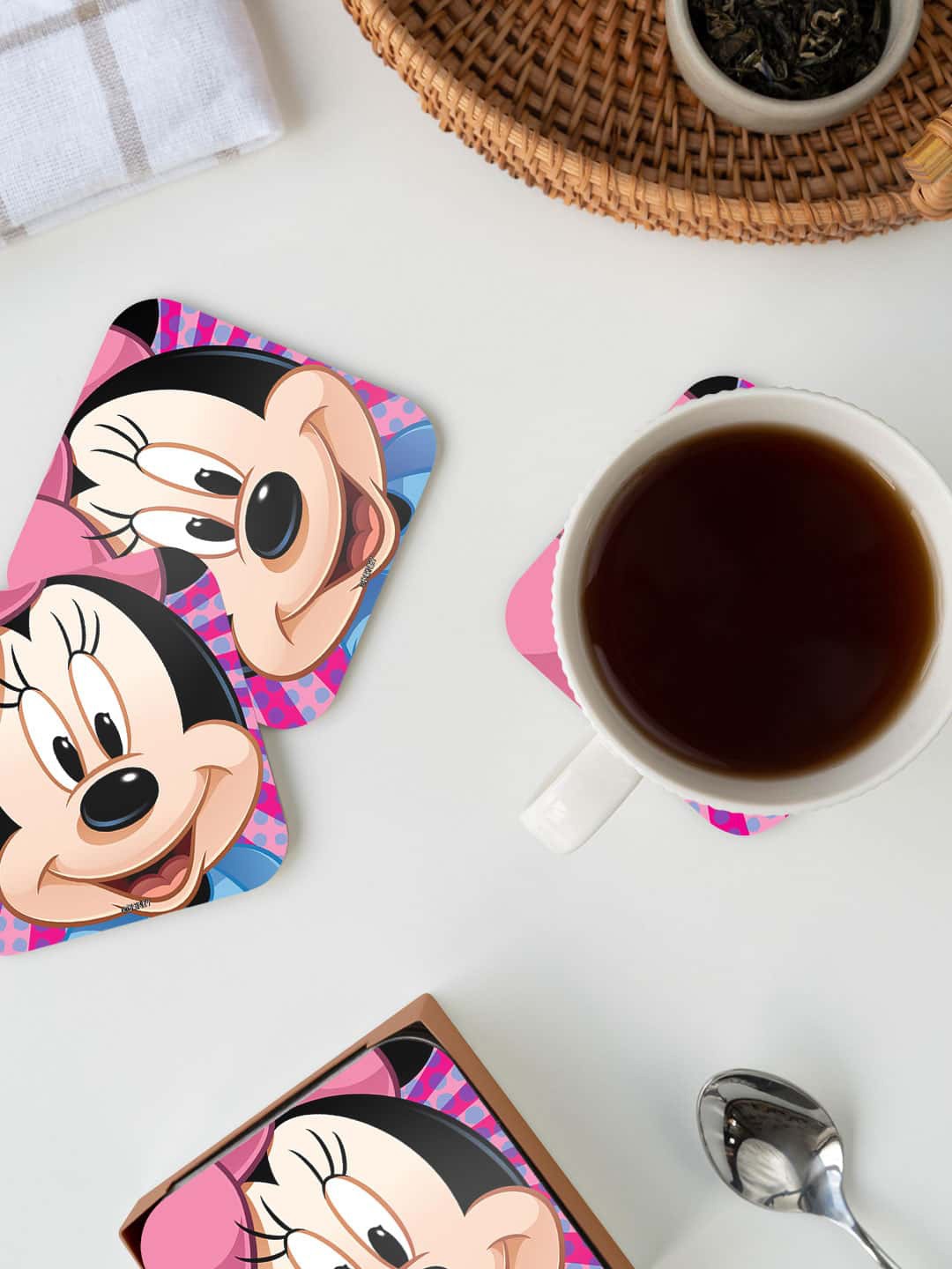 

macmerise Disney Pink & Beige Zoom Up Minnie Printed Square Coaster