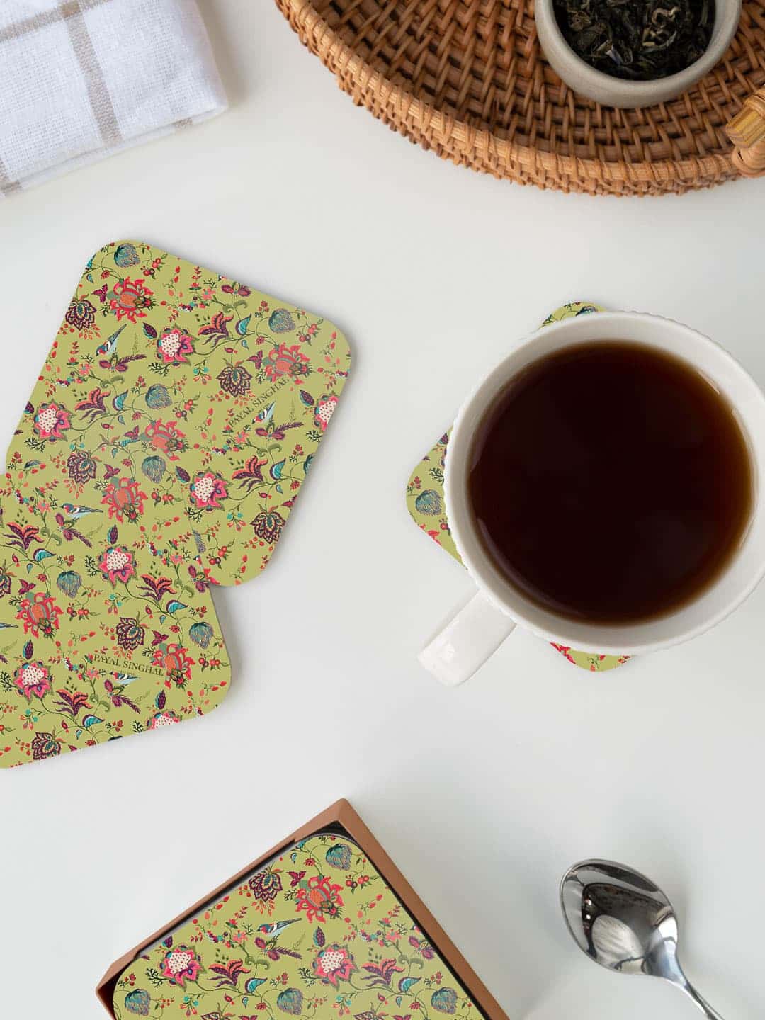 

macmerise Payal Singhal Green & Pink Chidiya Printed Square Coaster