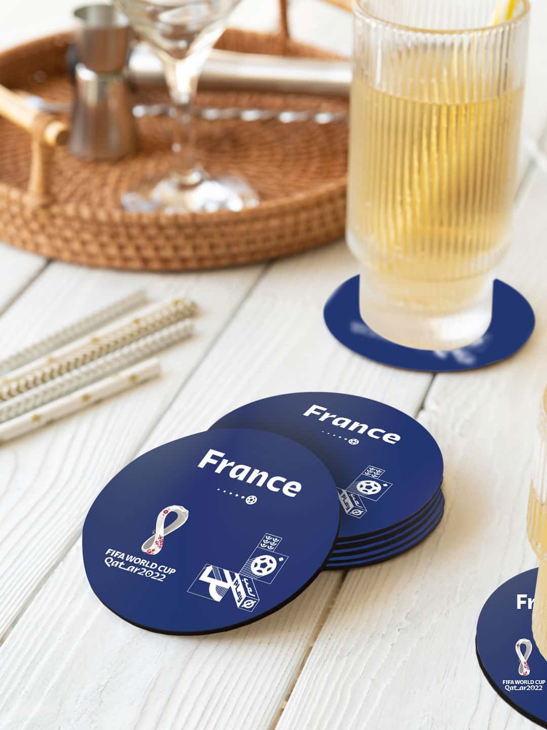 

macmerise Blue & White 6 Pieces FIFA France Printed Circle Coasters