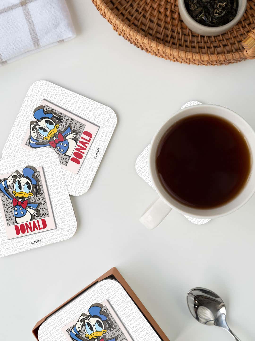 

macmerise Disney White & Blue Hello Mr Donald Printed Square Coaster