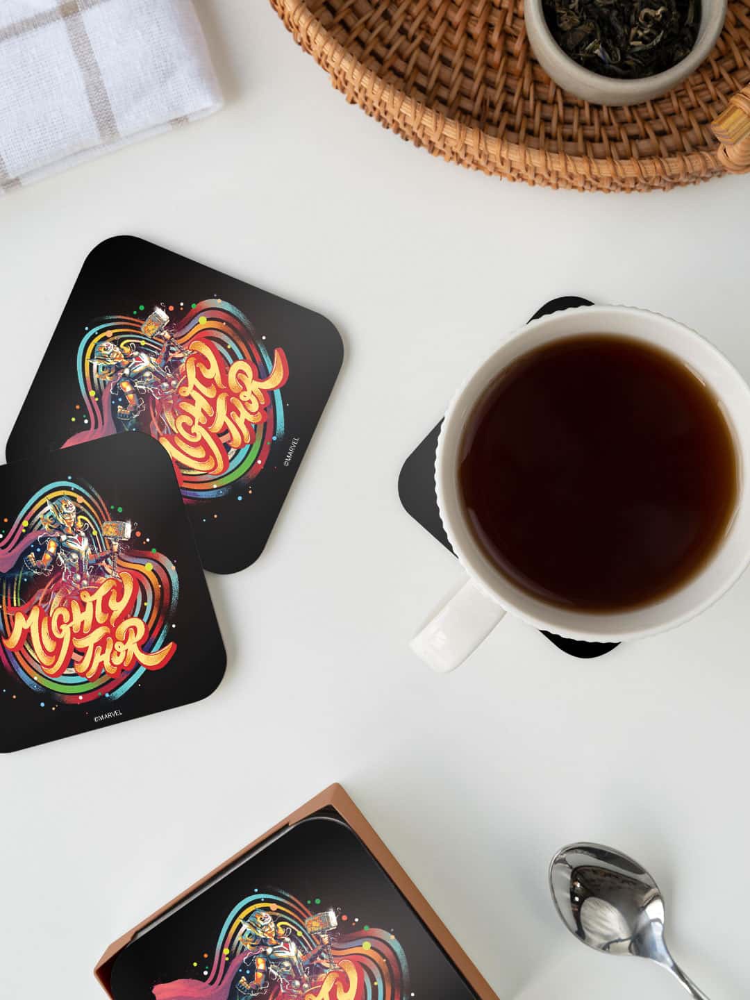 

macmerise Marvel Yellow & Black Bifrost Mighty Thor Printed Square Coaster