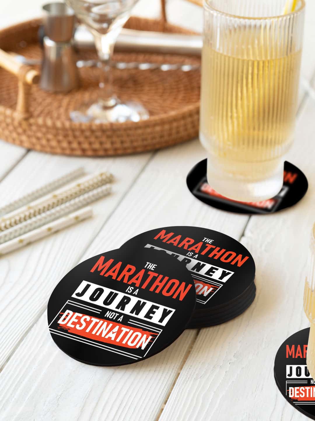 

macmerise Black & Red 6 Pieces Printed Round Coasters