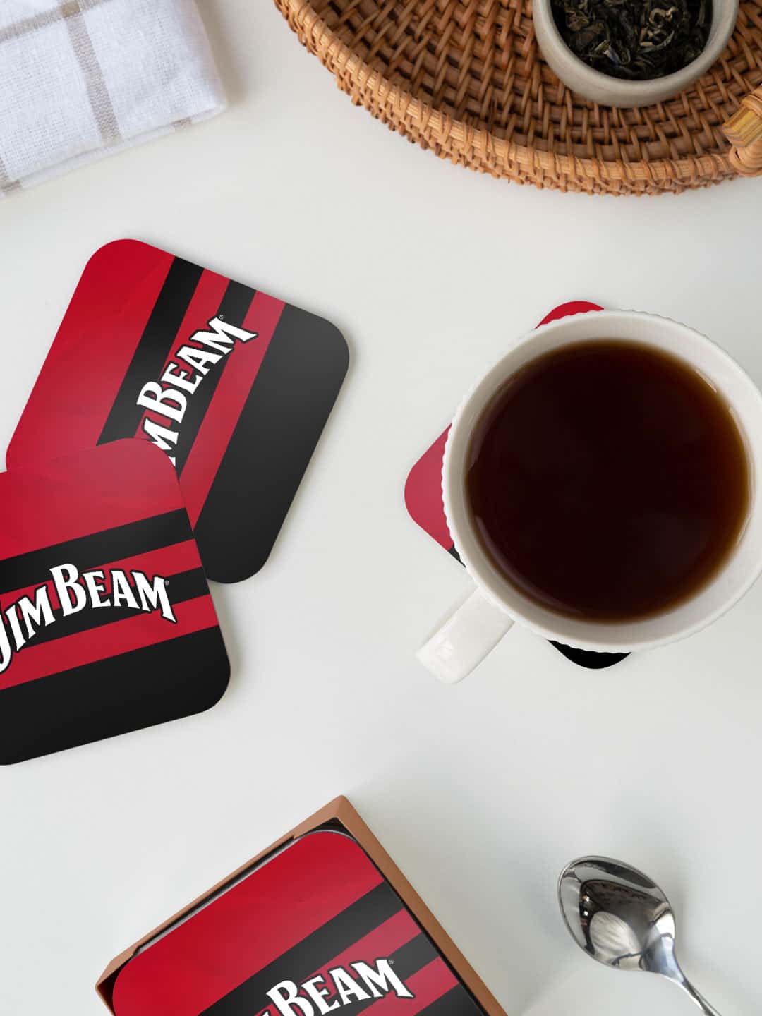 

macmerise Red & Black Jim Beam Striped Square Coaster