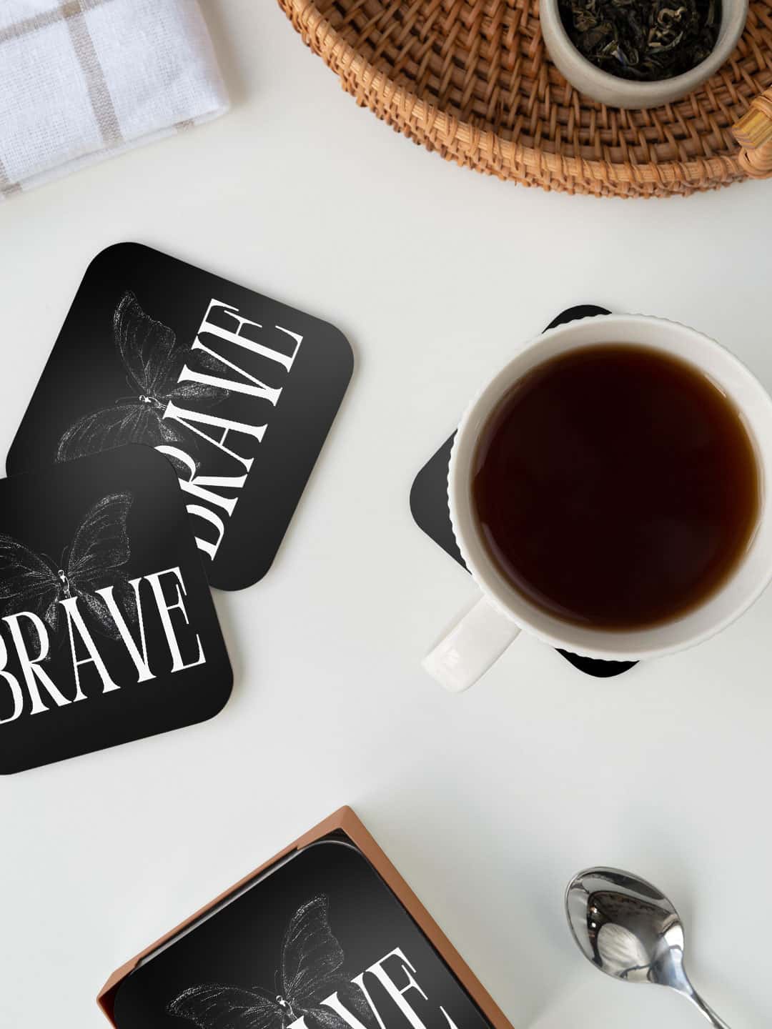 

macmerise Black & White Brave Printed Square Coaster