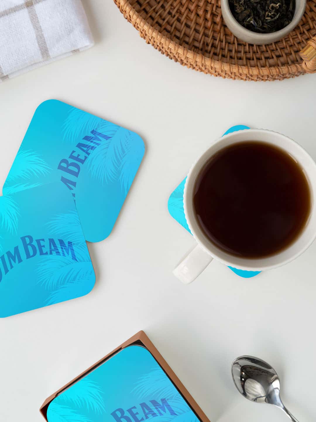 

macmerise Jim Beam Blue Palms Printed Square Coaster
