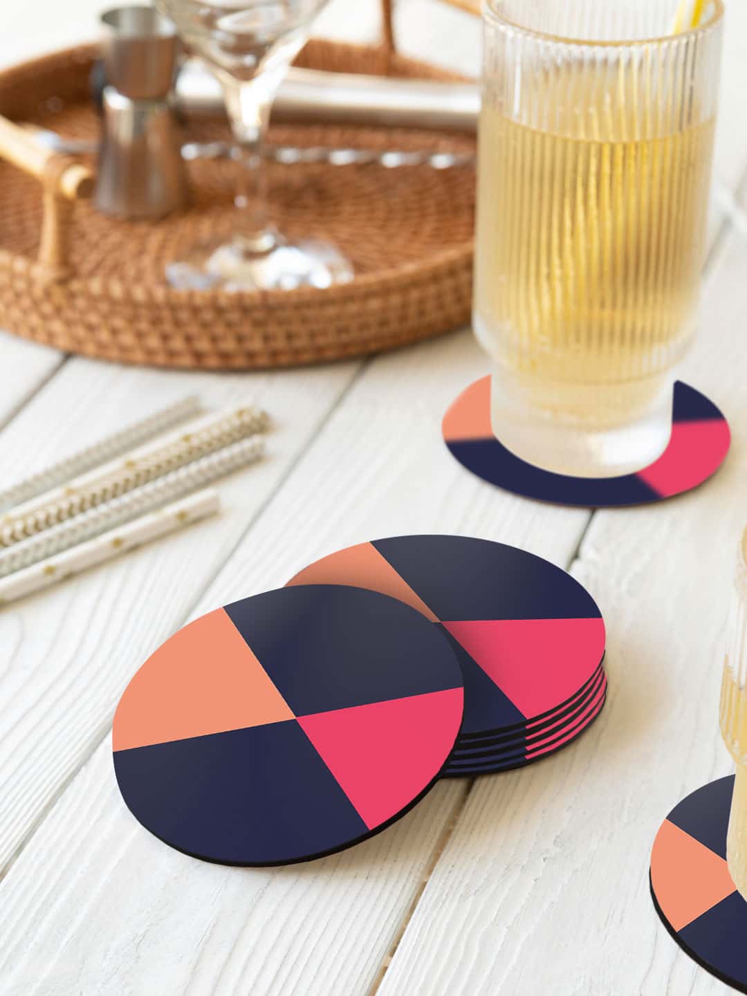 

macmerise Black & Pink 6 Pieces Criss-Cross Printed Circle Coasters