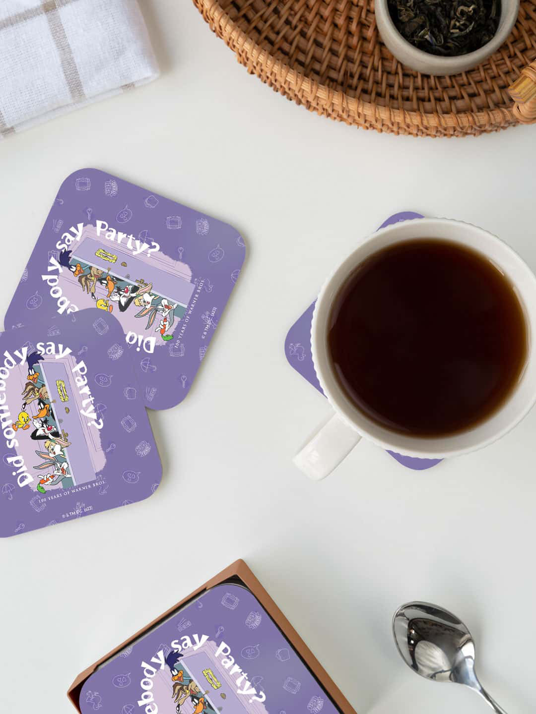 

macmerise Warner Bros Purple Did Somebody Say Party Printed Square Coaster