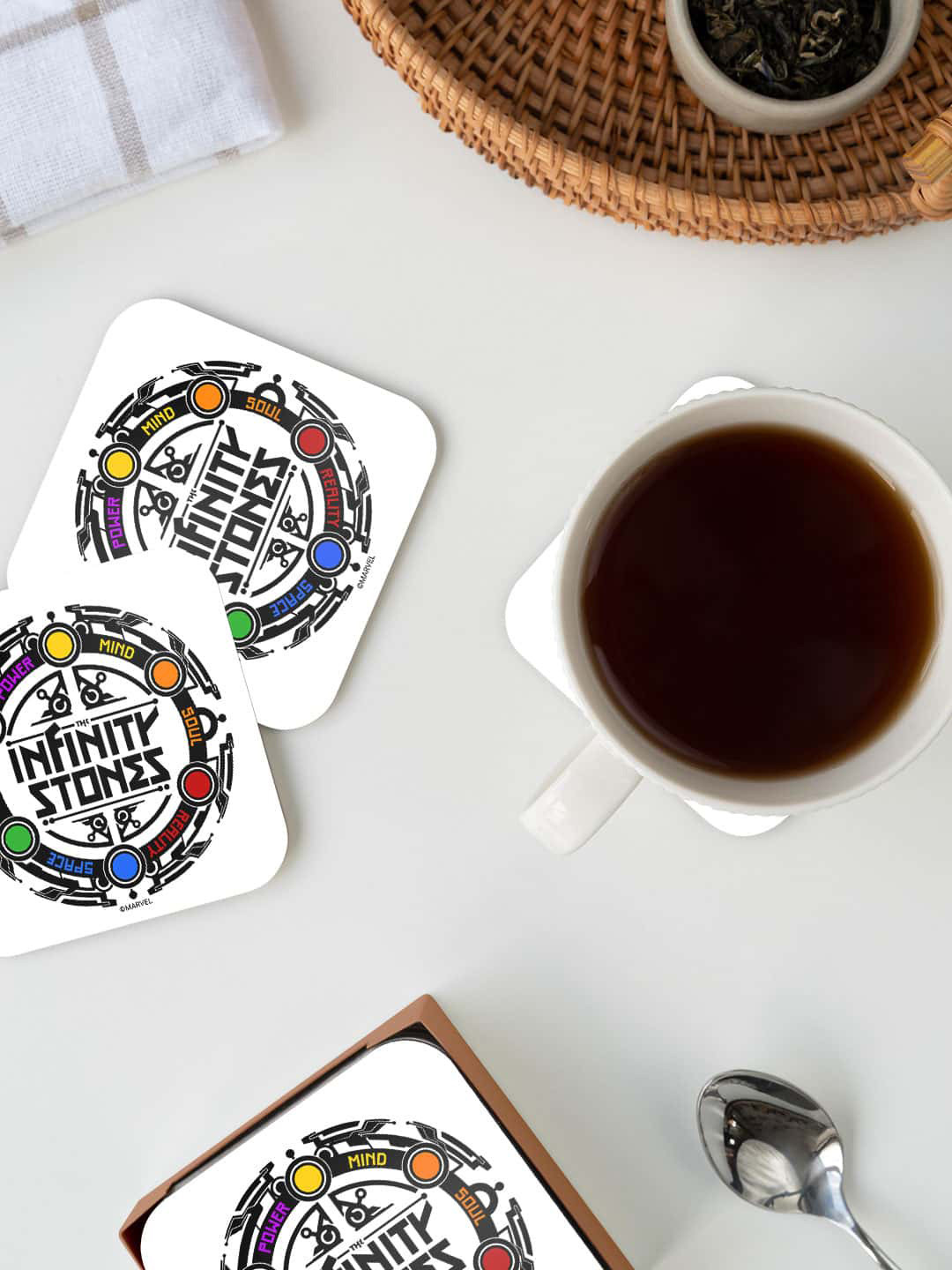 

macmerise Marvel White & Black The Infinity Stones Printed Square Coaster