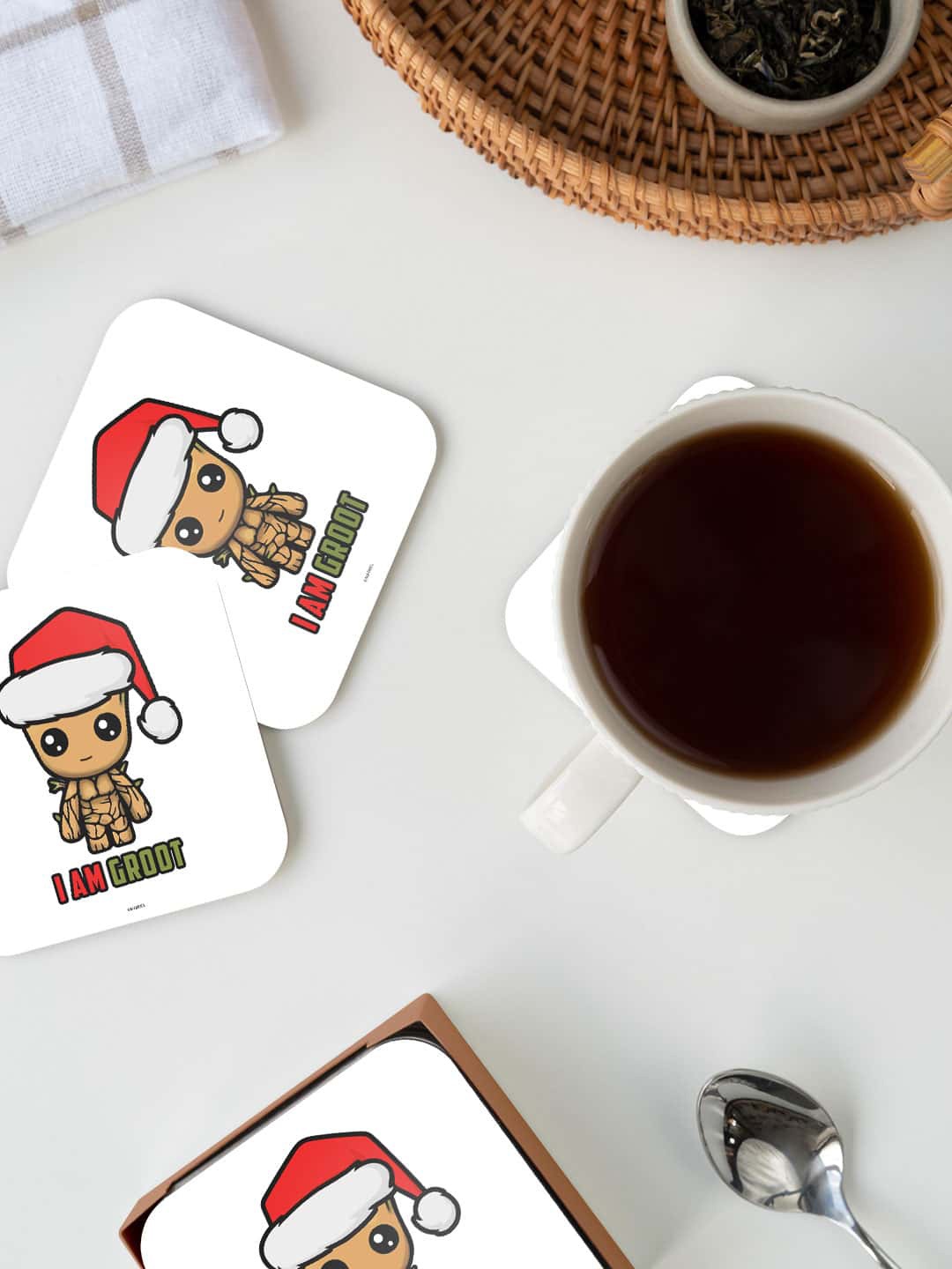 

macmerise Marvel White & Red Groot Santa Printed Square Coaster