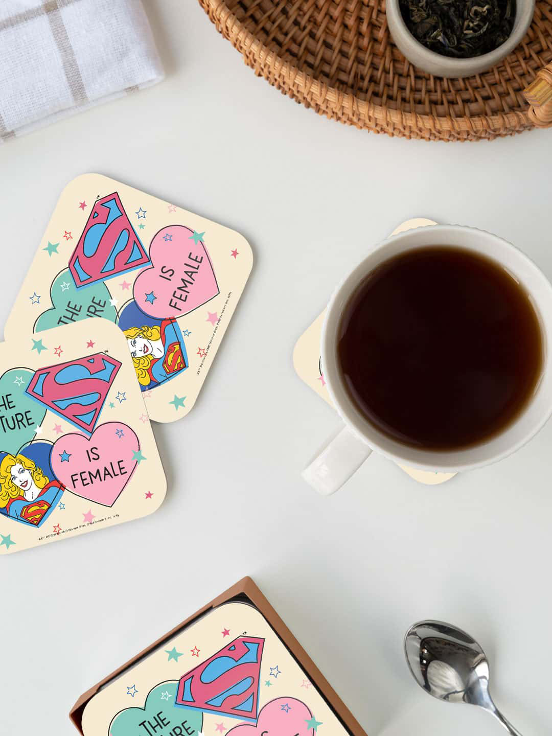 

macmerise DC Comics Beige & Pink Supergirl Future Printed Square Coaster