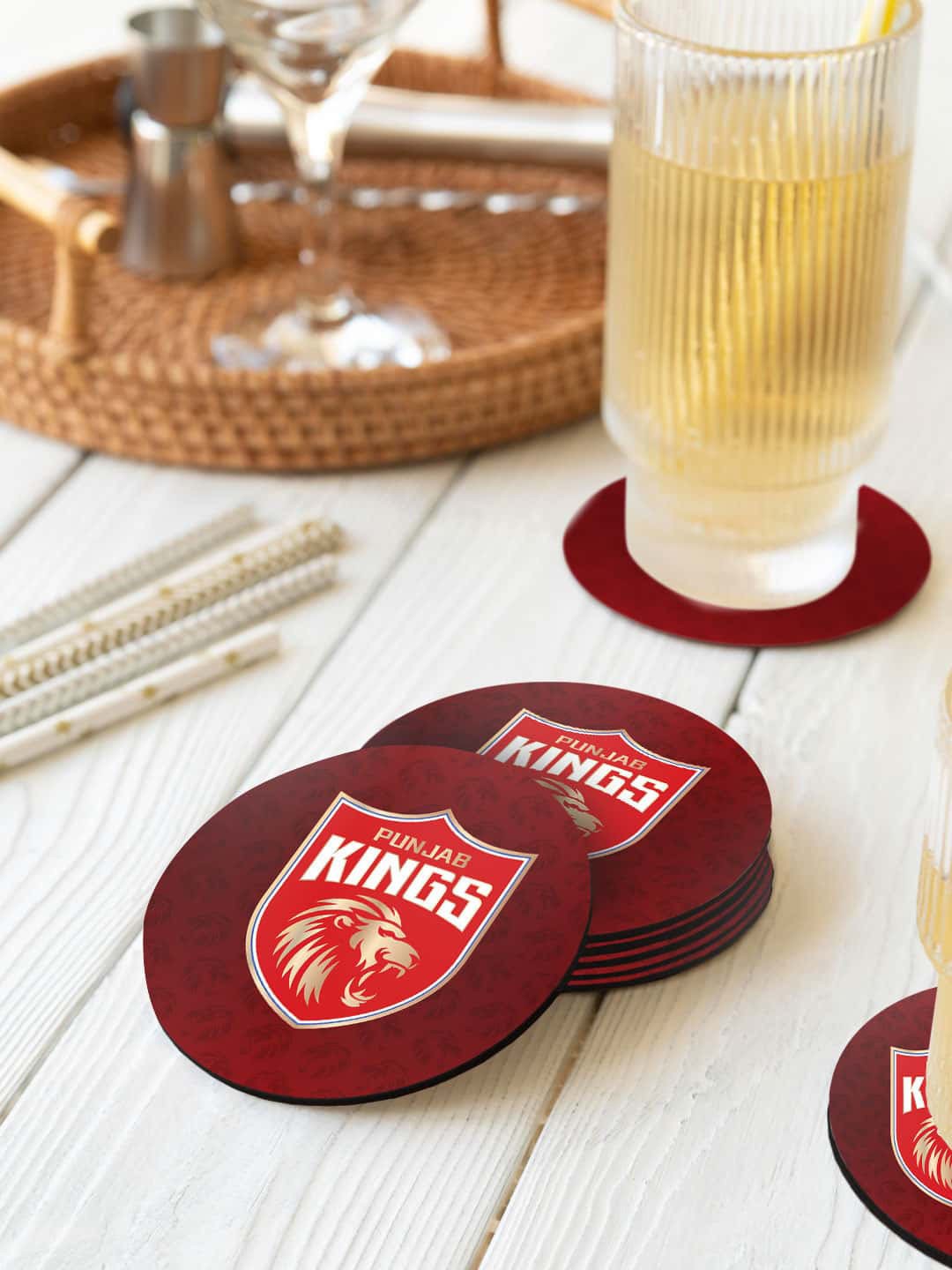 

macmerise Red 6 Pieces Punjab Kings Printed Circle Coasters