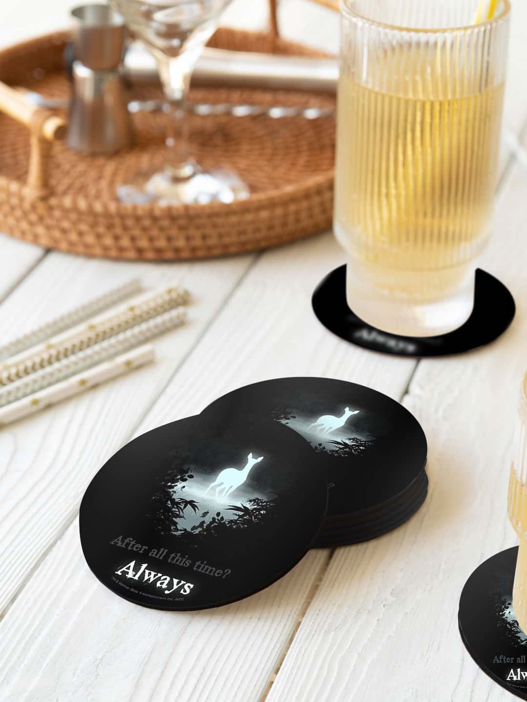 

macmerise Harry Potter Black & White 6 Pieces Patronus Charm Printed Circle Coasters