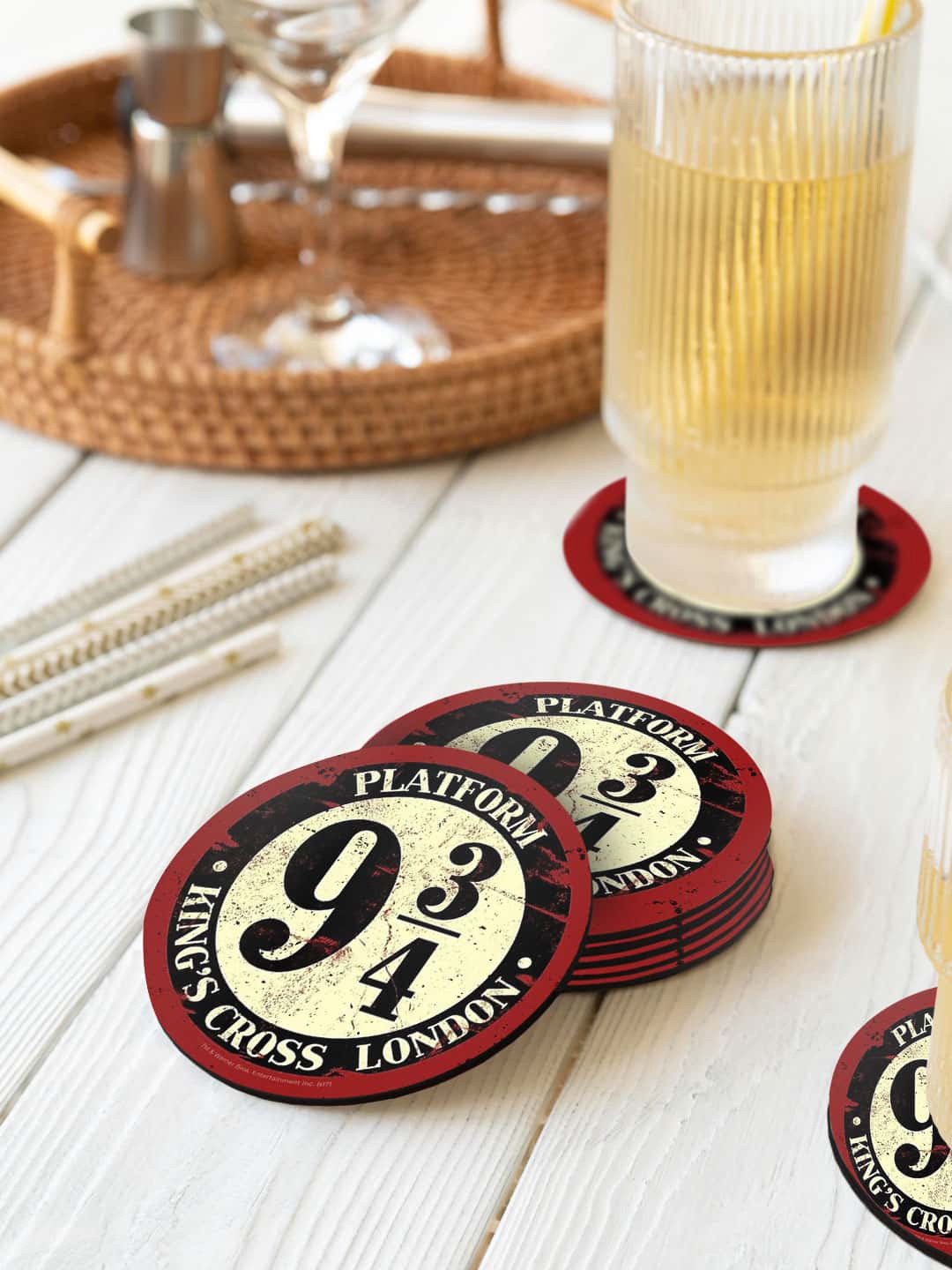 

macmerise Black & Red 6 Pieces Printed Round Coasters