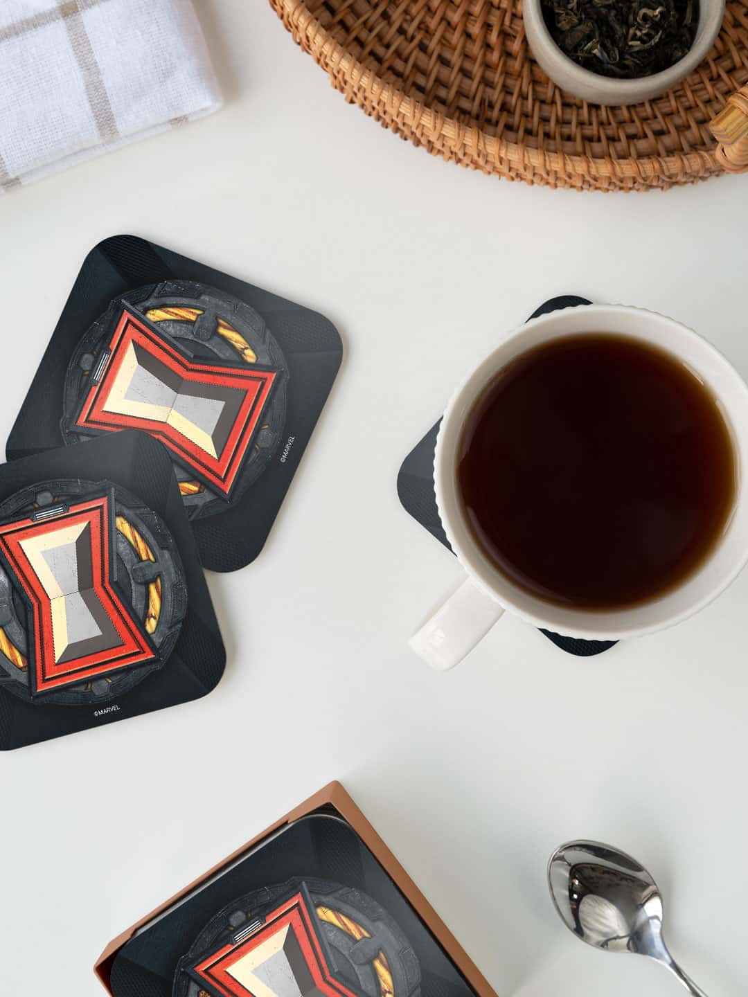

macmerise Marvel Black & Red Armor Badge Black Widow Printed Square Coaster