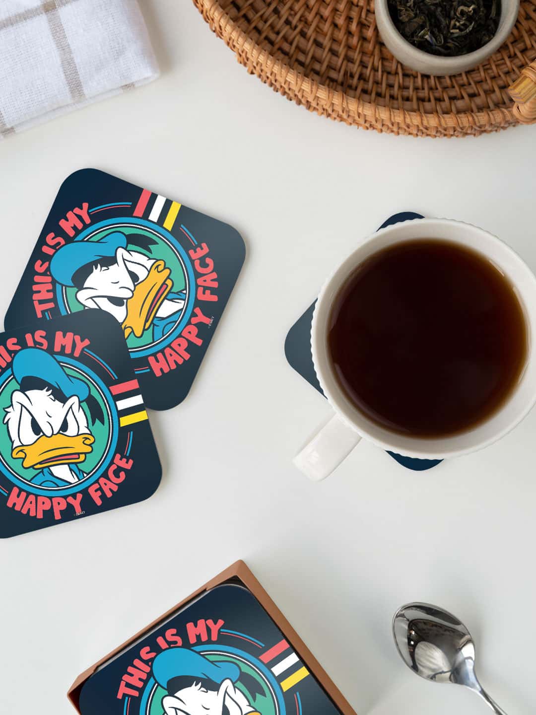 

macmerise Disney Red & Blue Donalds Happy Face Printed Square Coaster