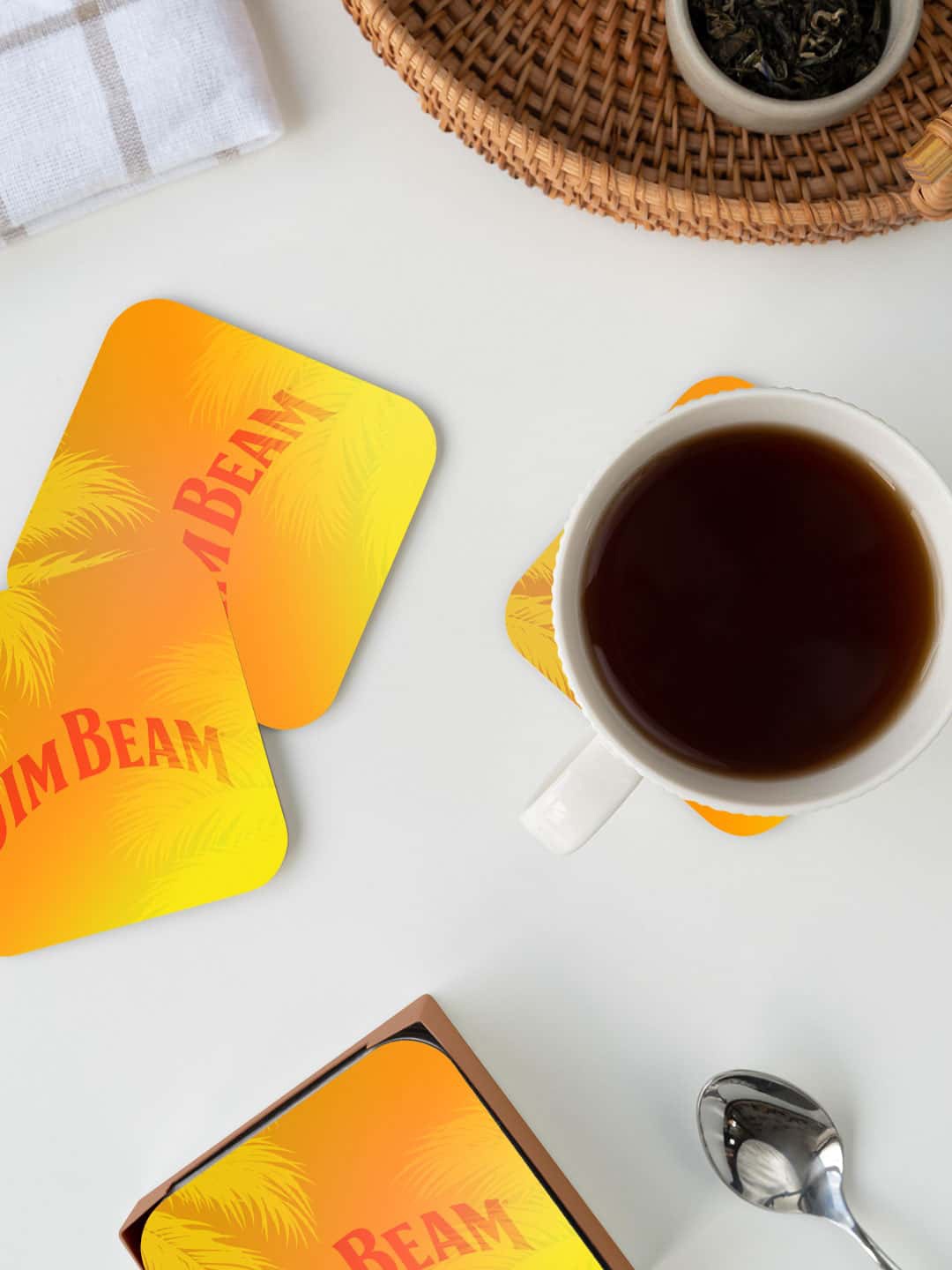 

macmerise Jim Beam Yellow & Red Palms Printed Square Coaster