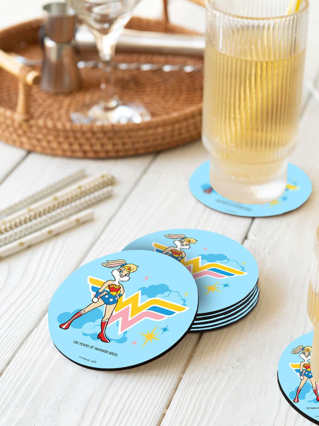 

macmerise Blue 6 Pieces Lola Wonder Woman Printed Round Coasters