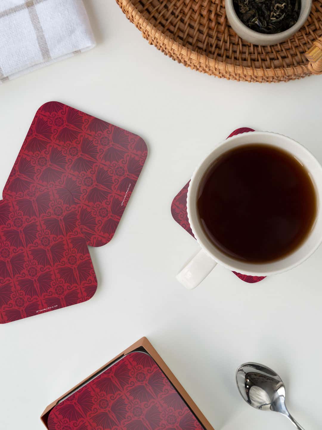 

macmerise House Of The Dragon Red & Maroon Wing Pattern Printed Square Coaster