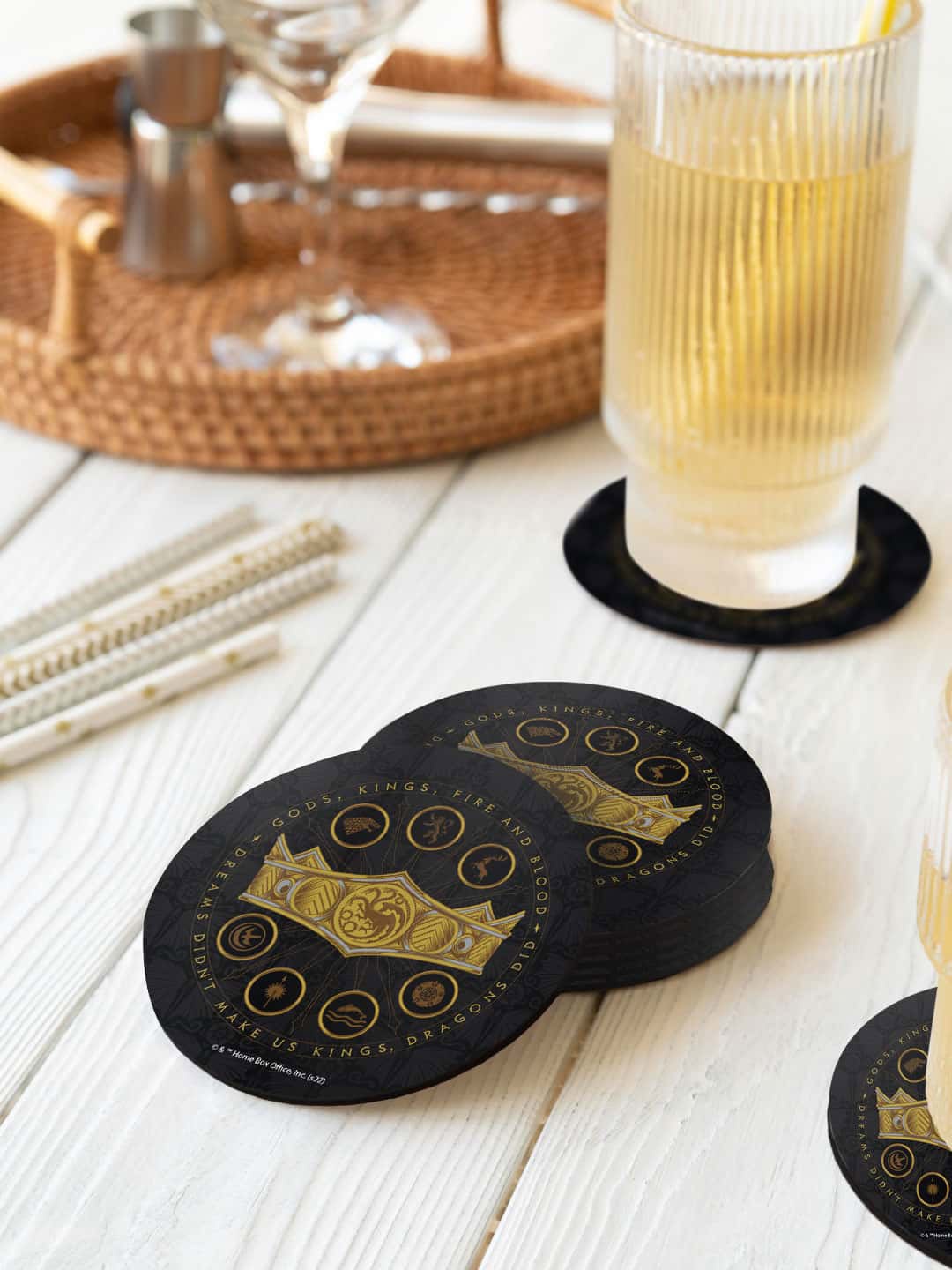 

macmerise House Of The Dragon Black & Yellow 6 Pieces Seven Kingdoms Crown Coasters