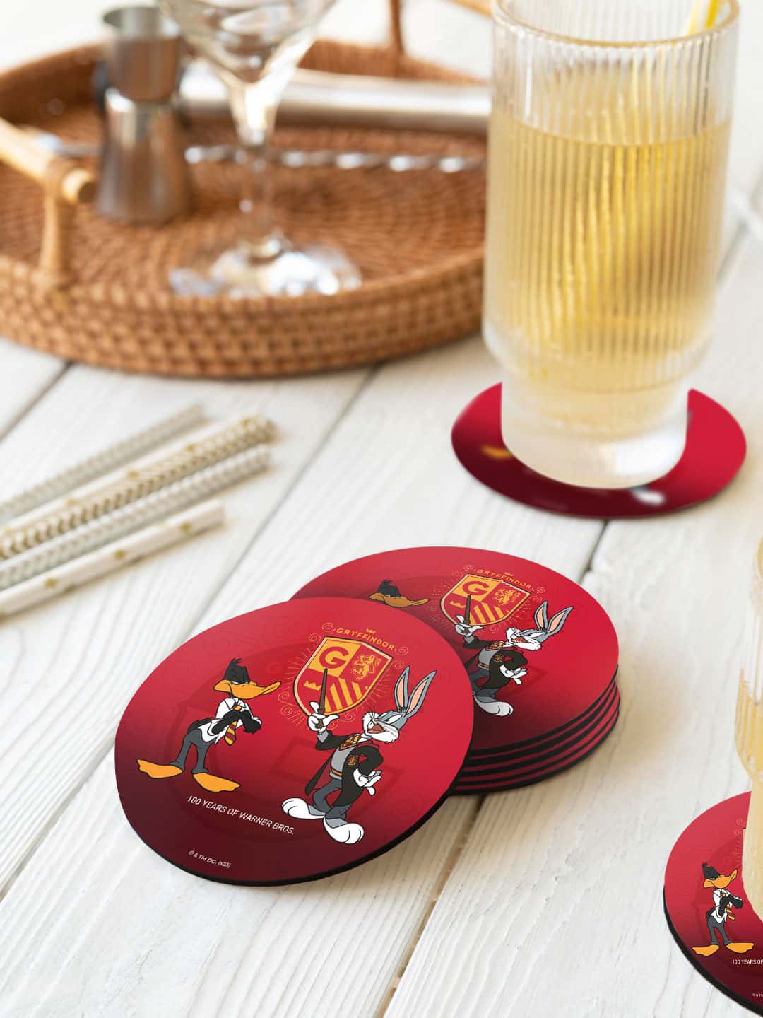 

macmerise Warner Bros Red & Grey 6 Pieces Looney Gryffindor Printed Round Coasters