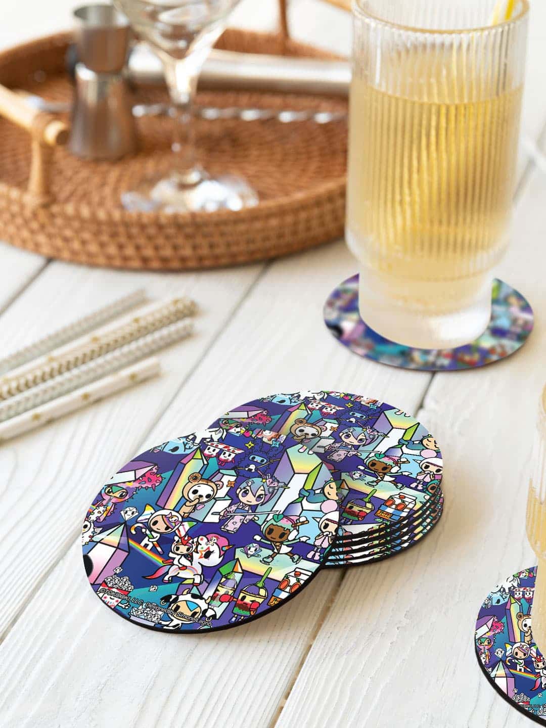 

macmerise Blue & Pink 6-Pieces TD Ensemble Printed Round Coasters
