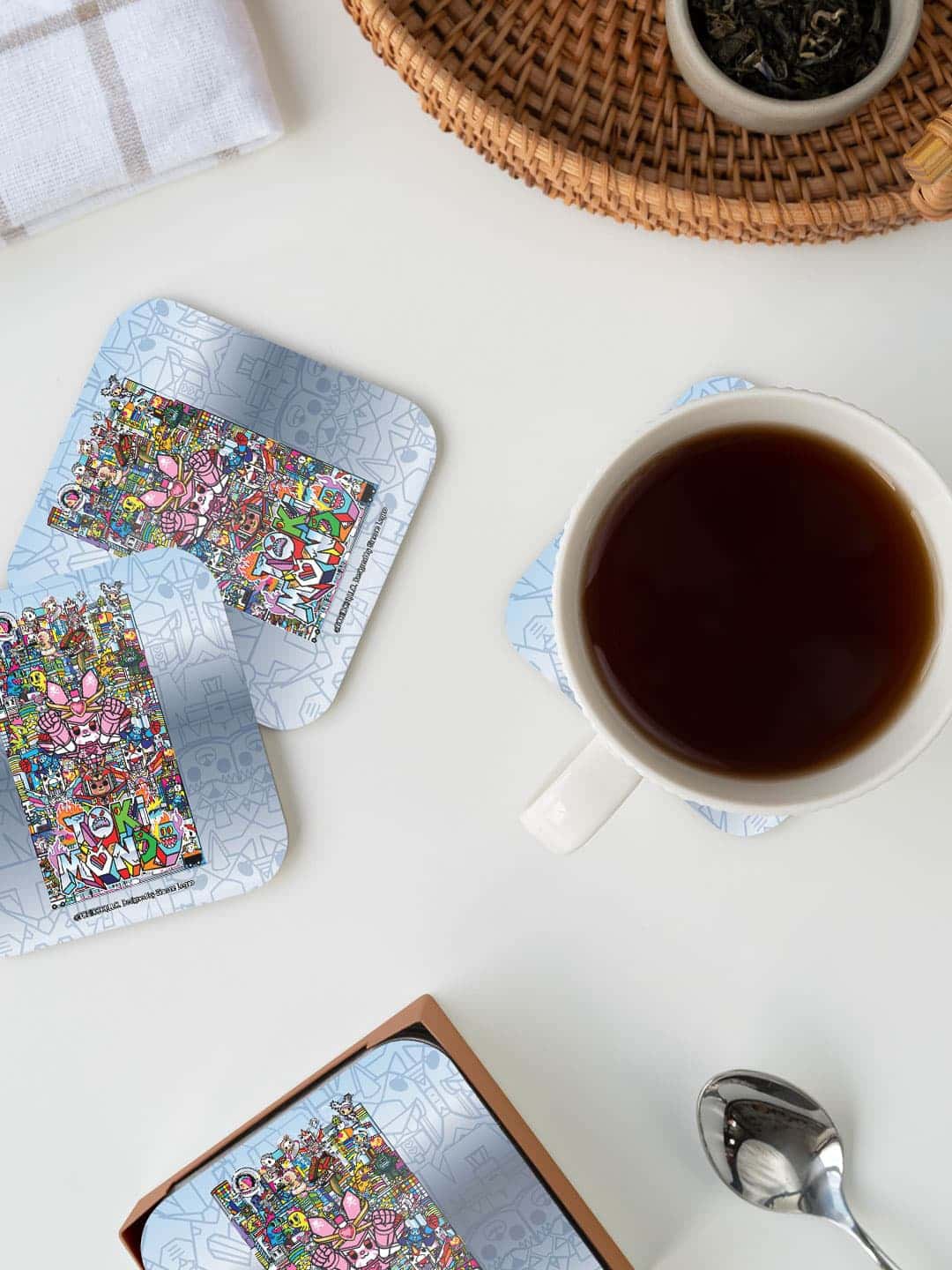 

macmerise White & Pink TD Tokimondo Printed Square Coaster