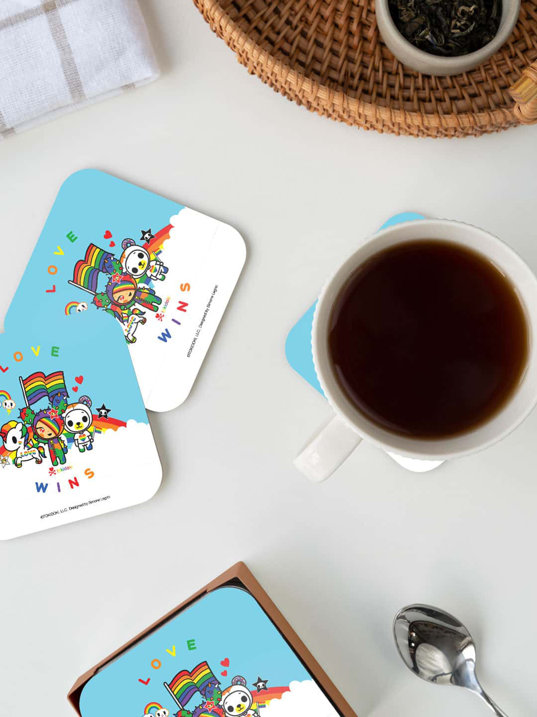

macmerise Blue & White TD Love Wins Printed Square Coaster