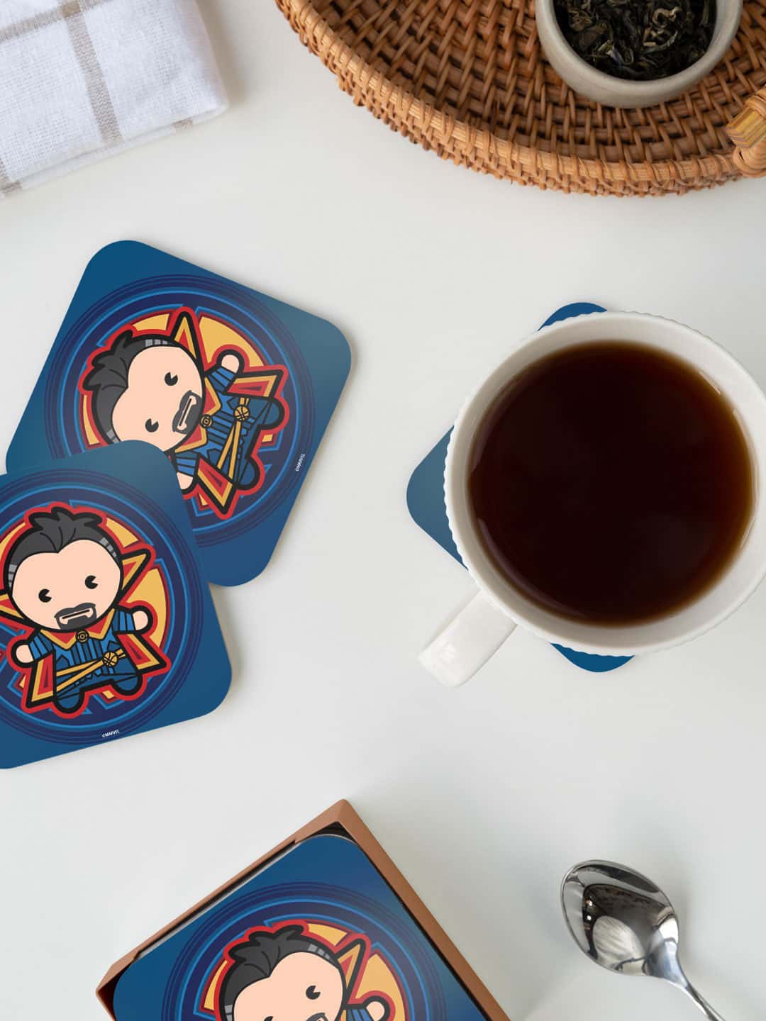 

macmerise Marvel Blue & Red Kawaii Doctor Strange Printed Square Coaster