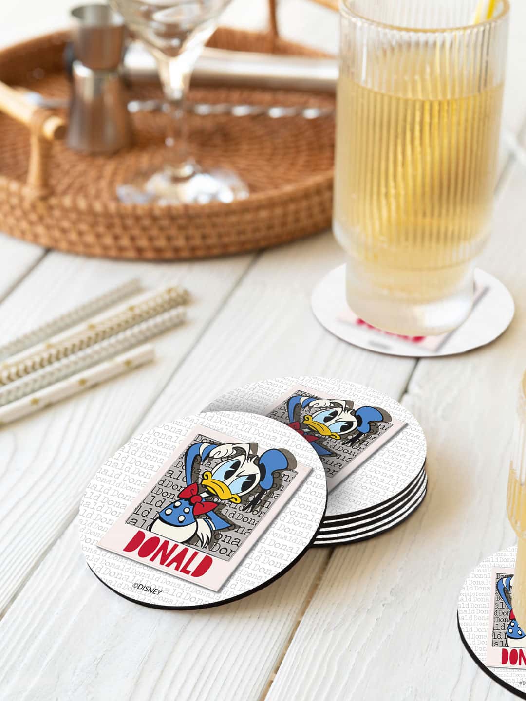 

macmerise Disney Blue & White 6 Pieces Mr Donald Printed Round Coasters