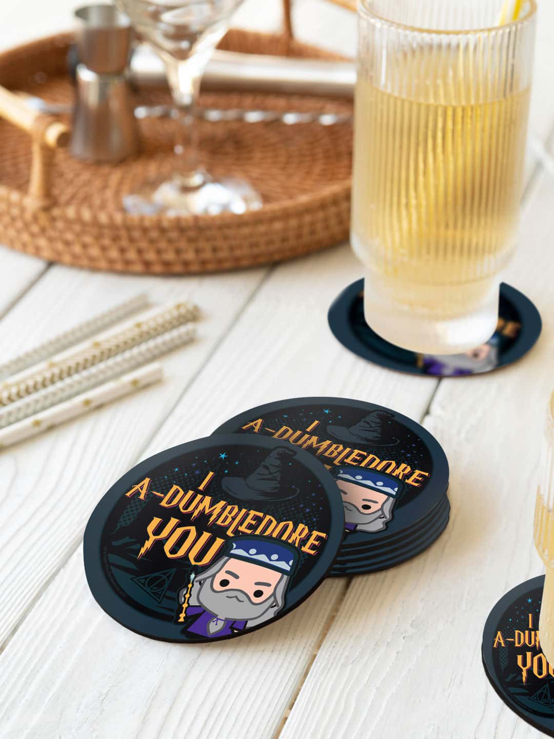 

macmerise Harry Potter Navy Blue & Yellow 6 Pieces I Dumbledore You Printed Round Coasters