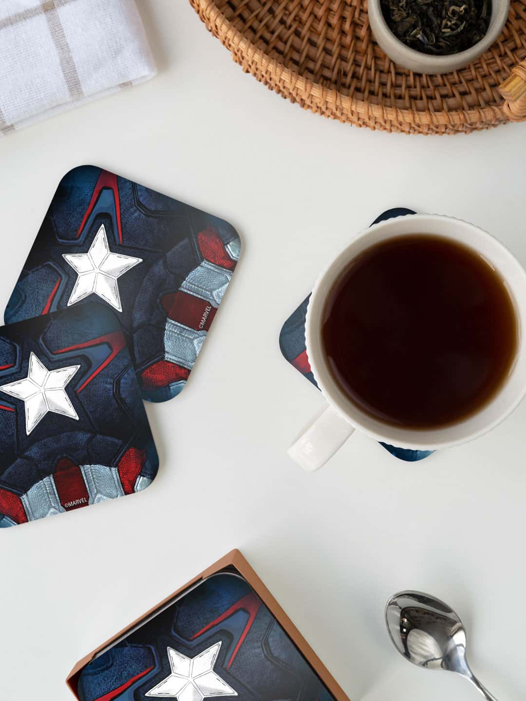 

macmerise Marvel Navy Blue & Red Suit Up Captain Printed Square Coaster