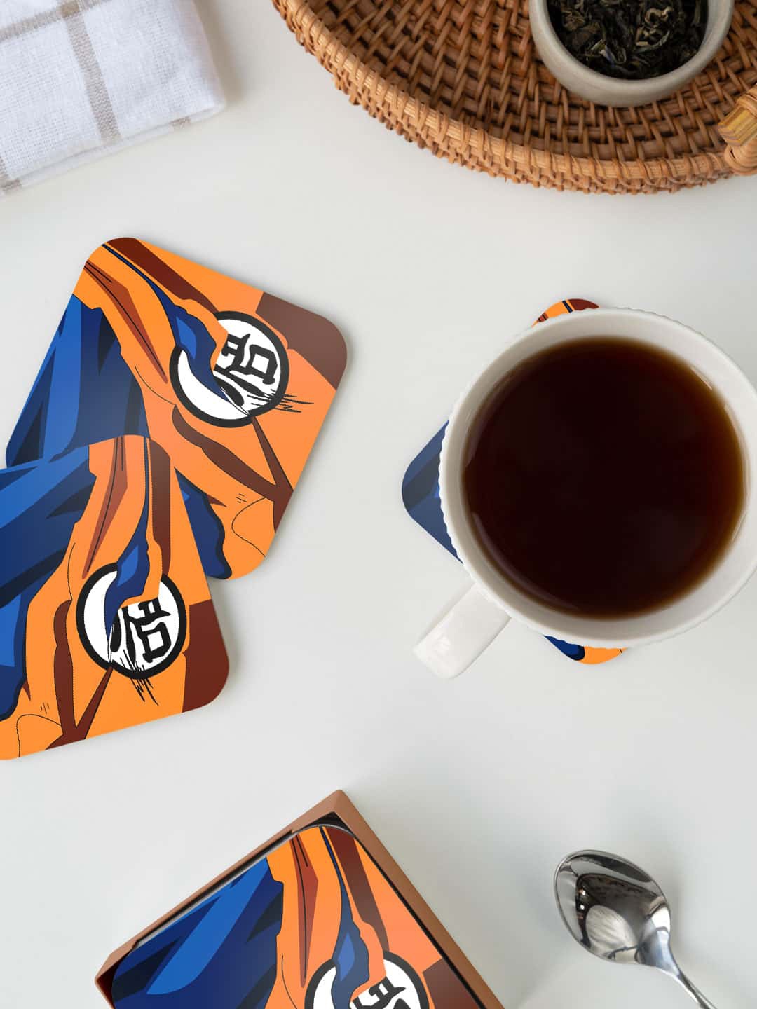 

macmerise Illustrations Orange & Blue Goku Training Printed Square Coaster