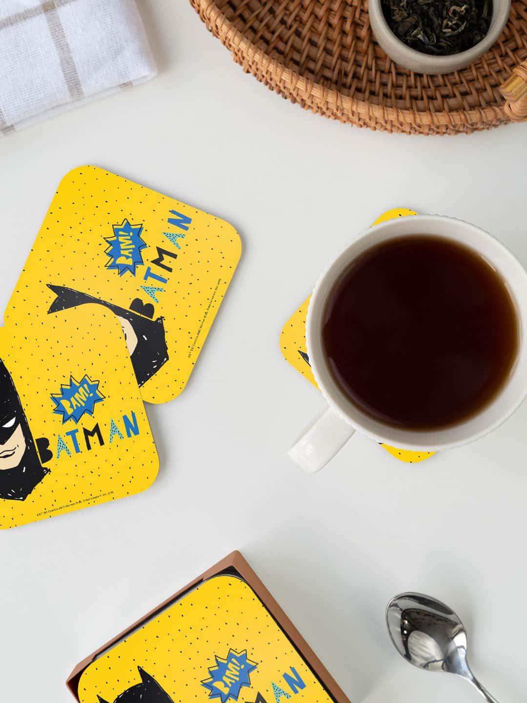 

macmerise DC Comics Yellow & Black Batman Bam Printed Square Coaster