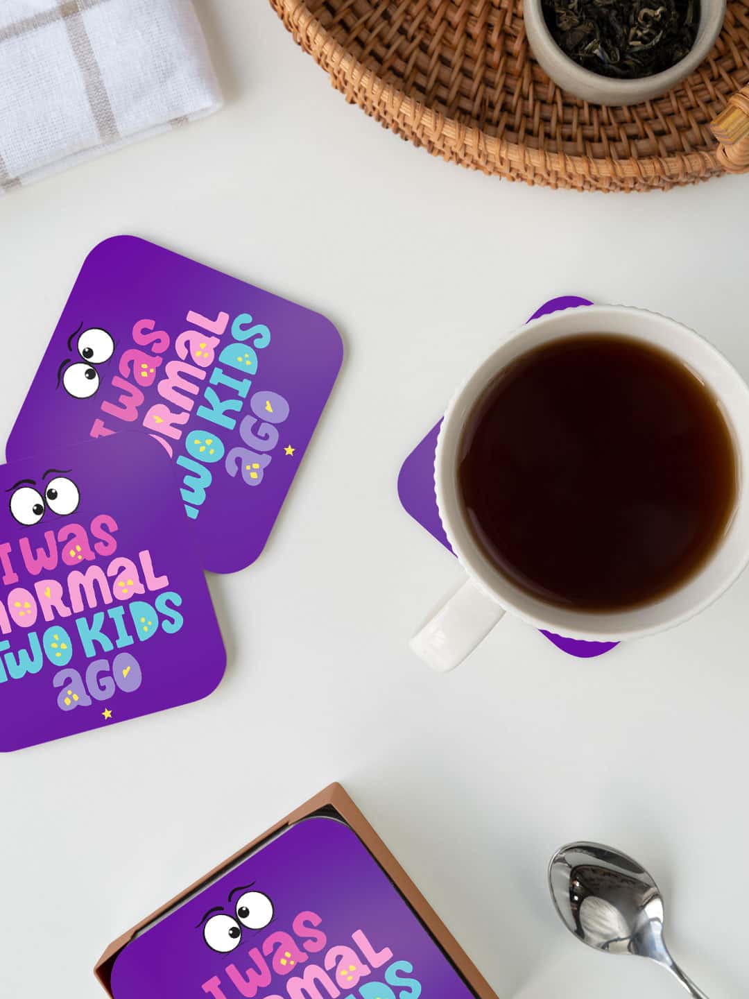 

macmerise Illustrations Purple & Pink Normal Two Kids Ago Printed Square Coaster
