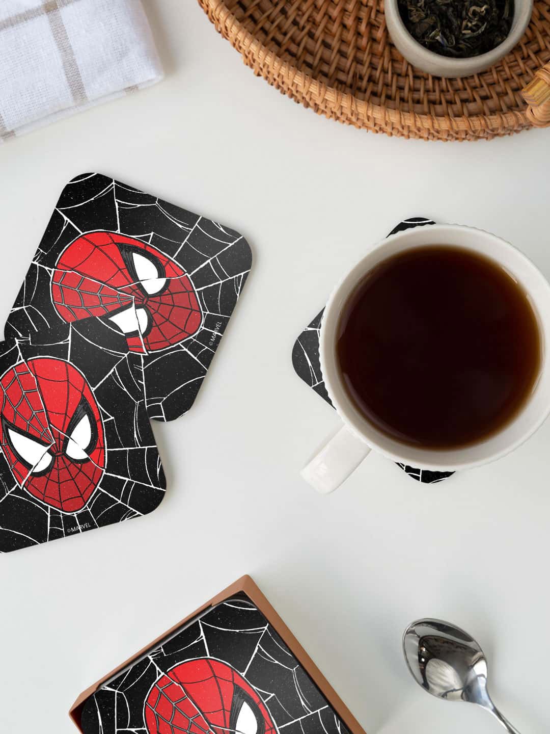 

macmerise Marvel Red & Black Spidey Faces Printed Square Coaster