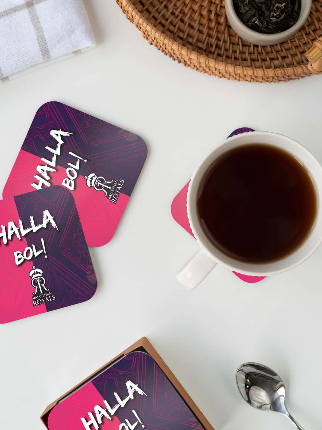 

macmerise Rajasthan Royals Pink & Purple Halla Bol Printed Square Coaster