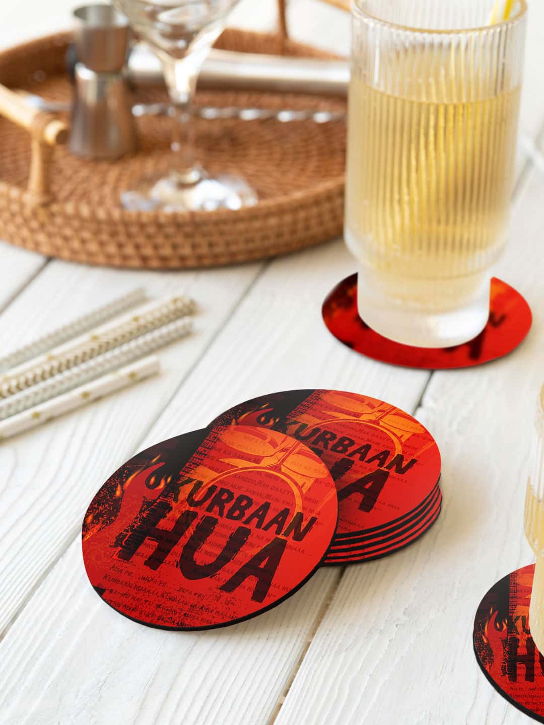 

macmerise Creator Brands Red 6 Pieces SM Kurbaan Hua Printed Round Coasters