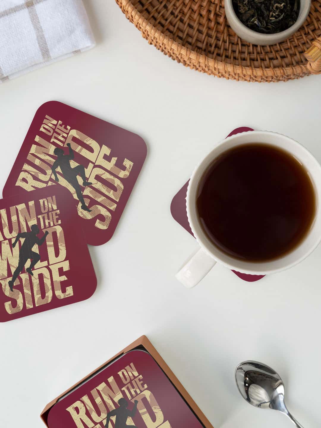 

macmerise Maroon & Yellow Run on the Wild Side Printed Square Coaster