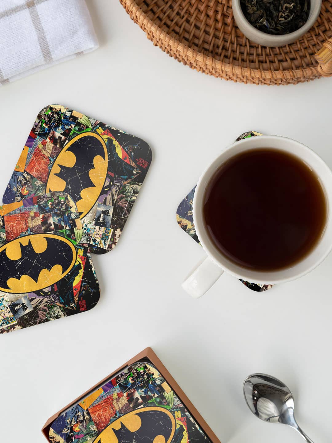 

macmerise Black & Yellow Comic Bat Printed Square Coaster