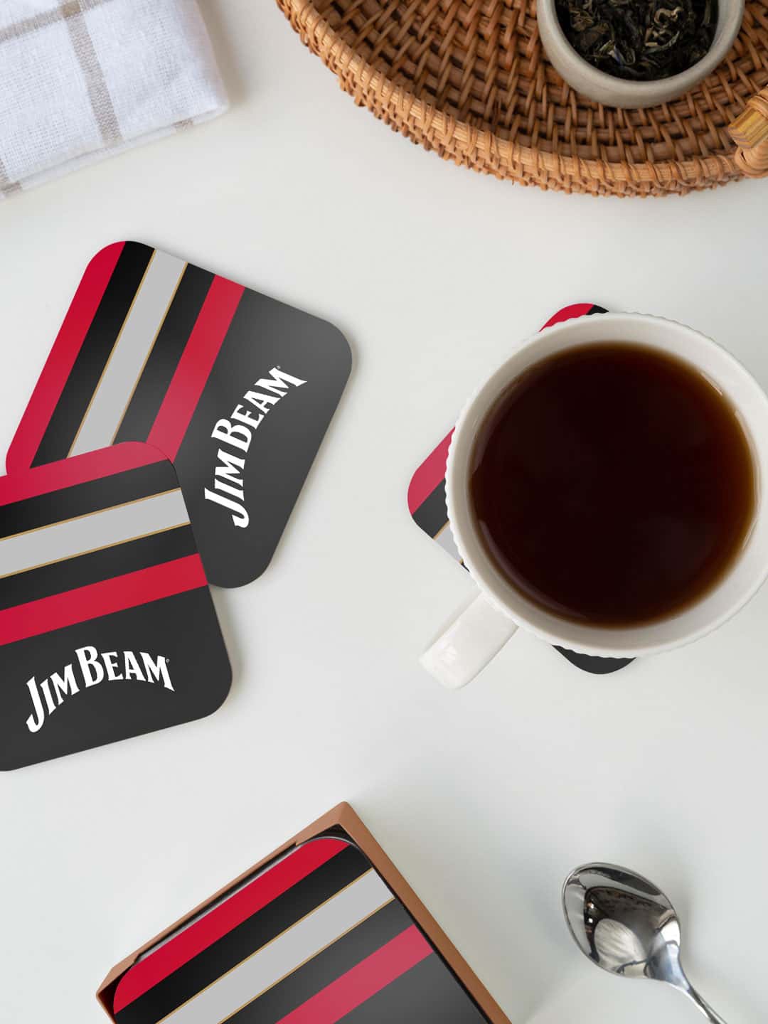 

macmerise Black & Red Stripes Printed Square Coaster
