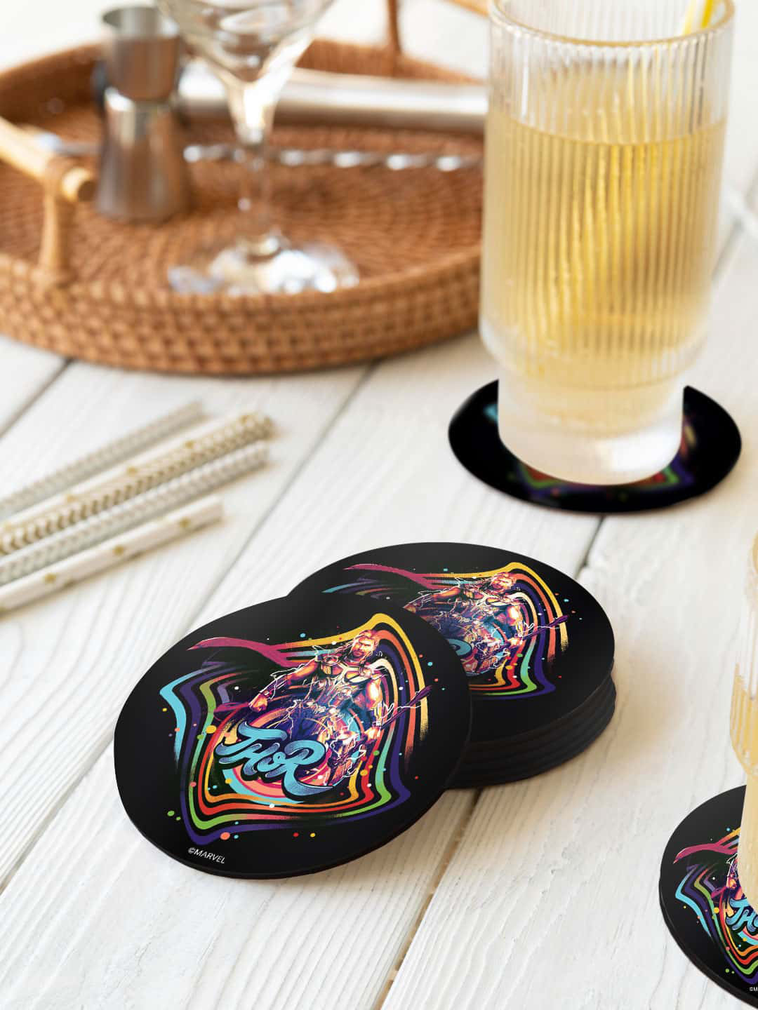 

macmerise Marvel Black & Blue 6 Pieces Bifrost Thor Printed Round Coasters