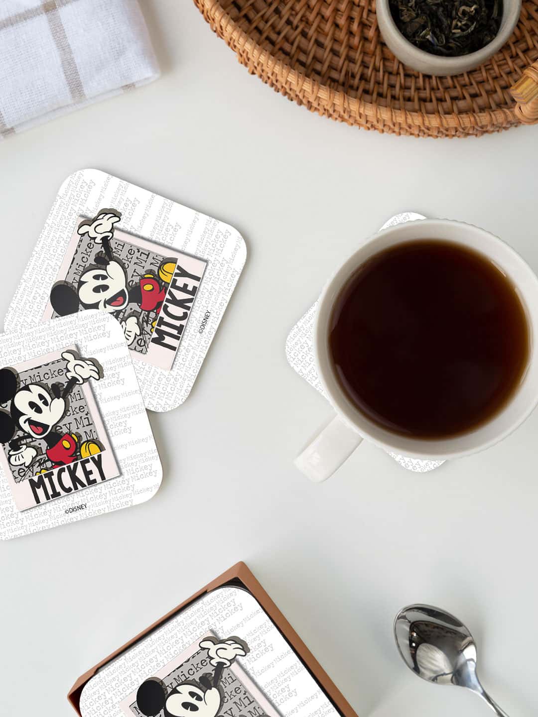 

macmerise Disney White & Black Hello Mr Mickey Printed Square Coaster