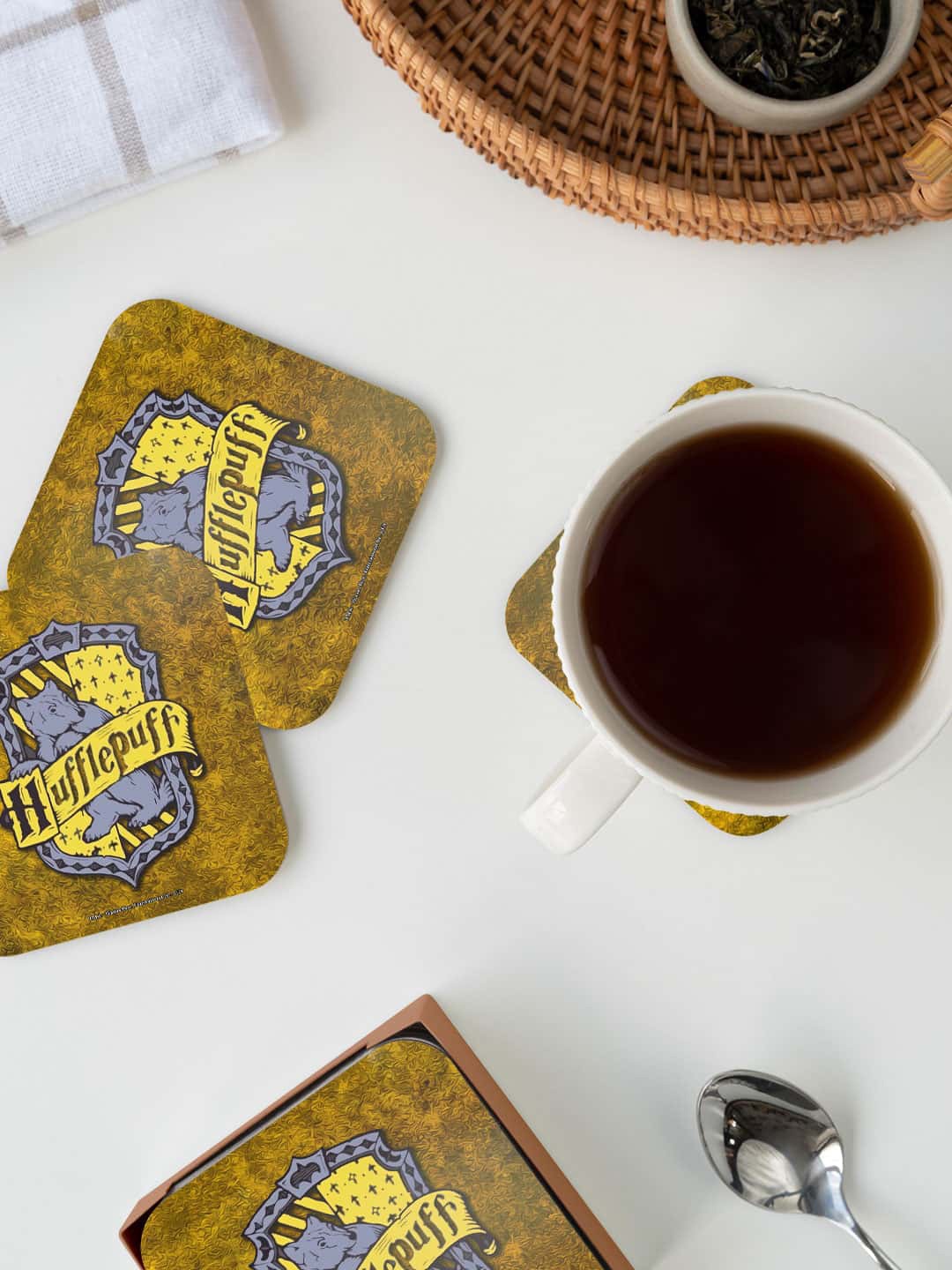 

macmerise Harry Potter Brown & Grey Crest Hufflepuff Printed Square Coaster