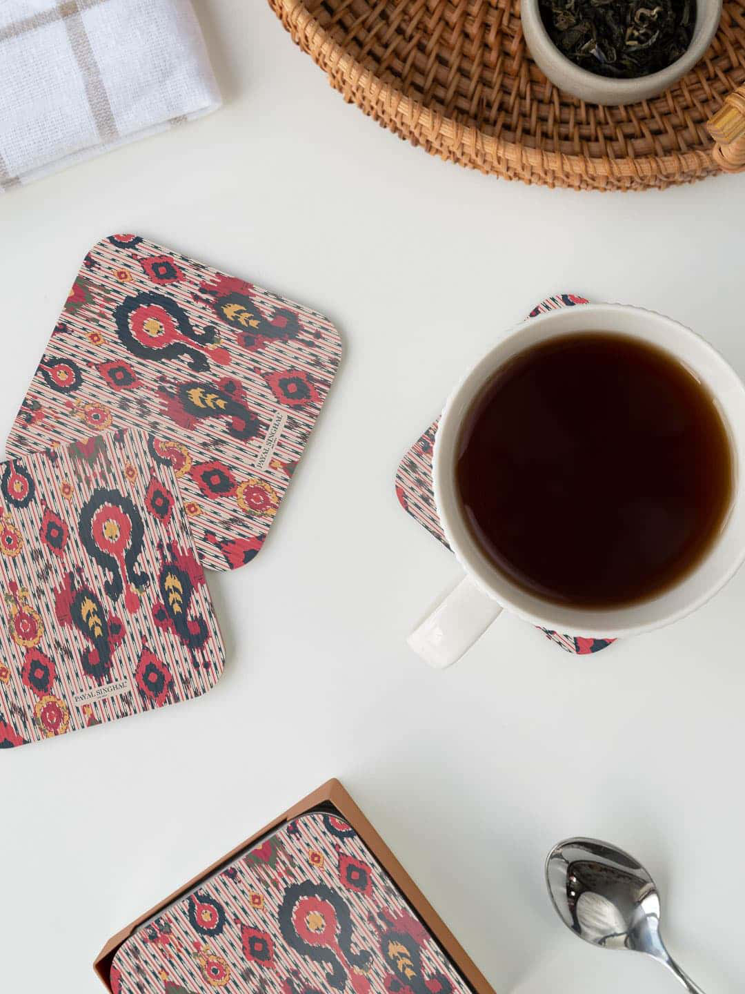 

macmerise Payal Singhal Red & Black Ikat Tribe Printed Square Coaster