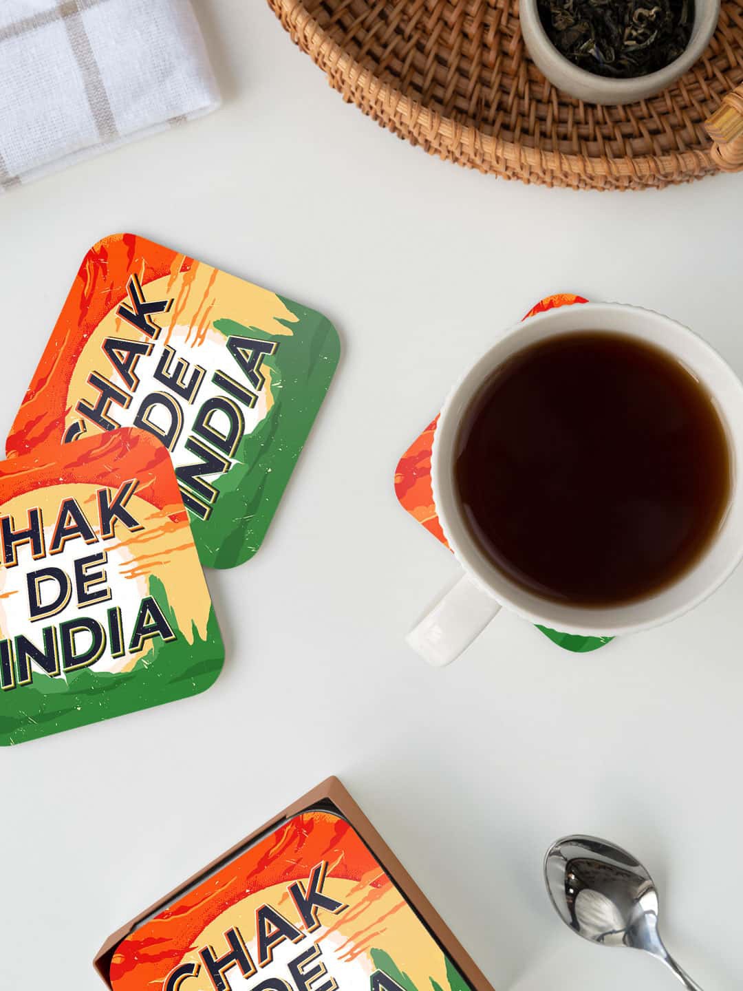 

macmerise Creator Brands Orange & Green Chak De India Printed Square Coaster