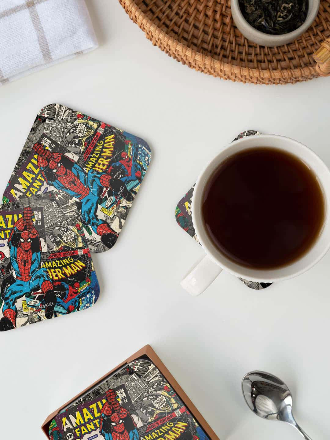 

macmerise Marvel Red & Blue Comic Spidey Printed Square Coaster