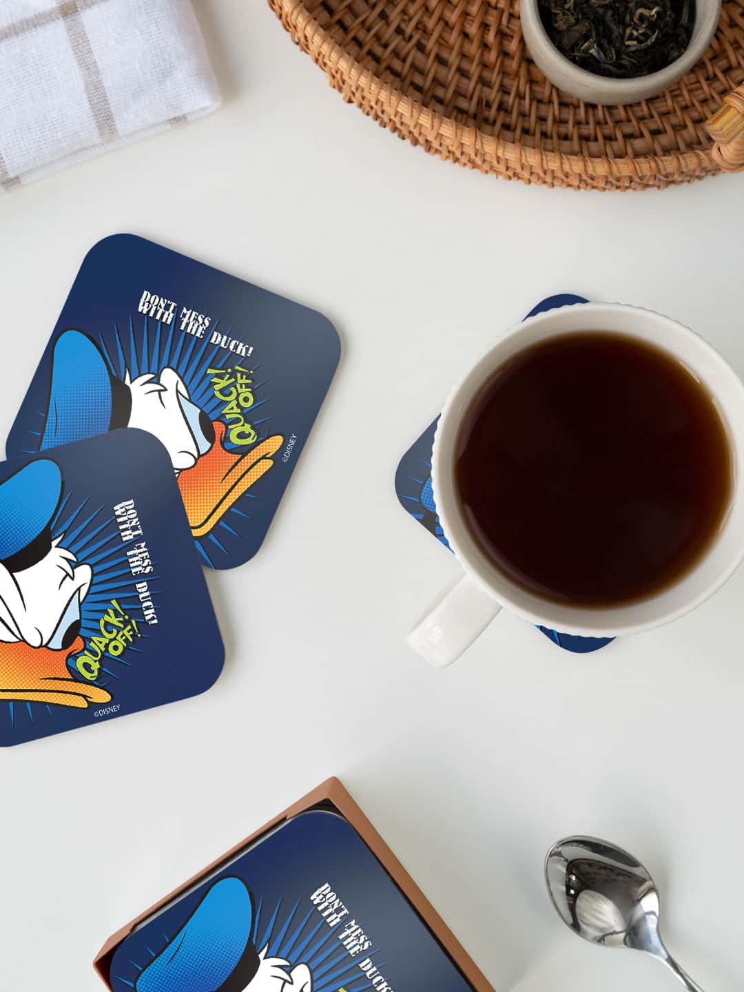 

macmerise Disney Blue & White Quack Off Donalds Face Printed Square Coaster