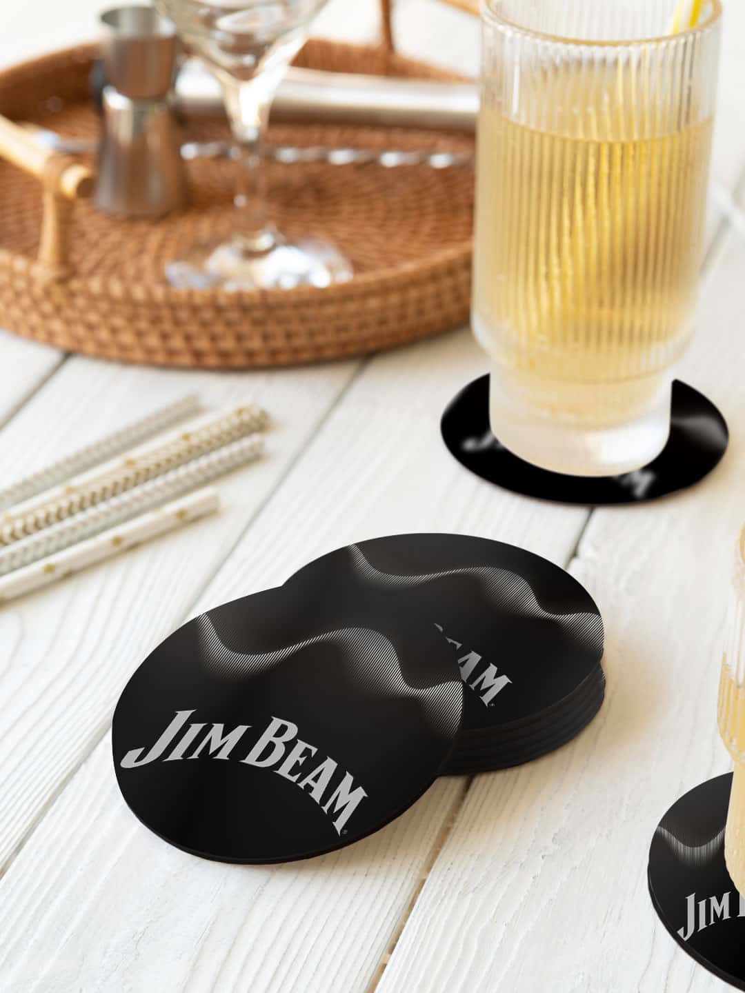

macmerise Black & Grey 6 Pieces Sound Waves Printed Round Coasters