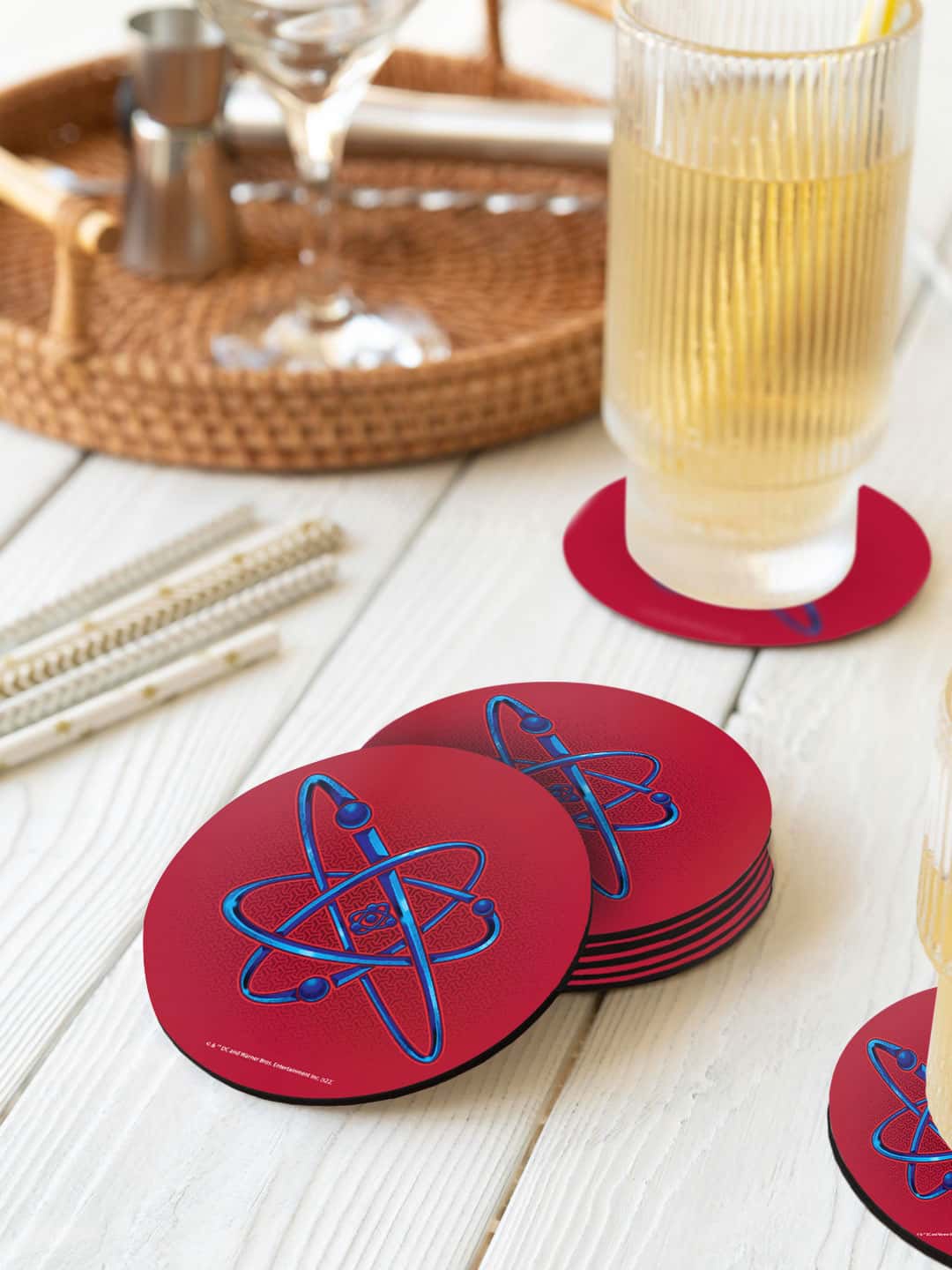 

macmerise DC Comics Red & Blue 6 Pieces Atom Icon Printed Round Coasters