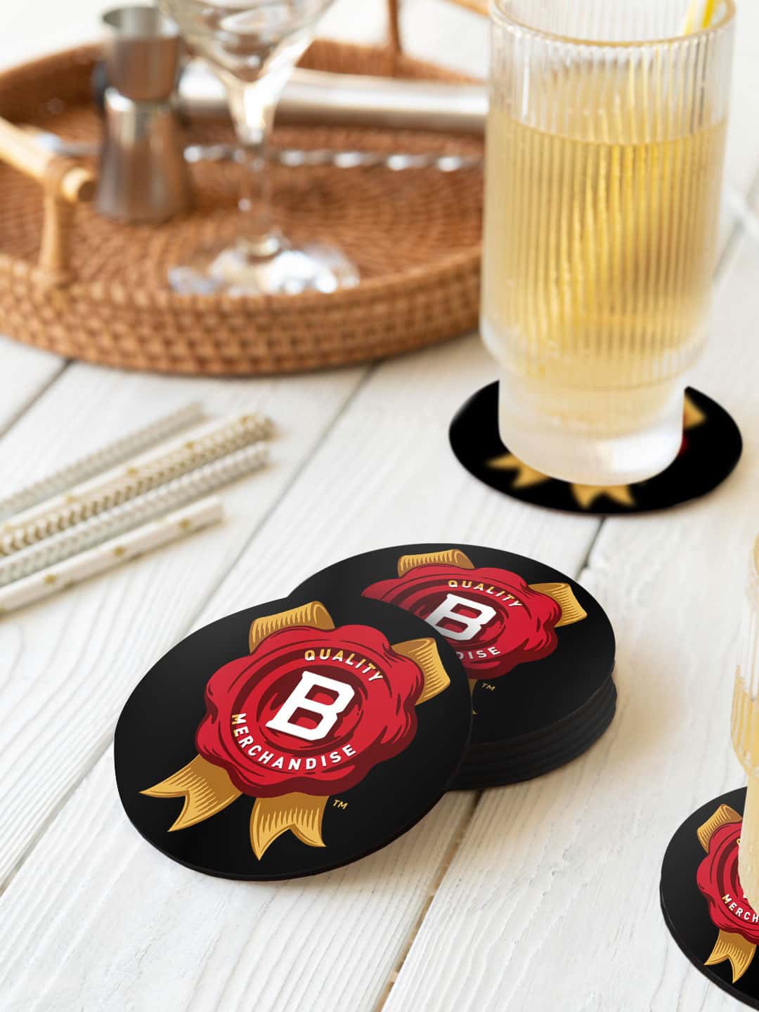 

macmerise Jim Beam Black & Red 6 Pieces Rosette Printed Round Coasters